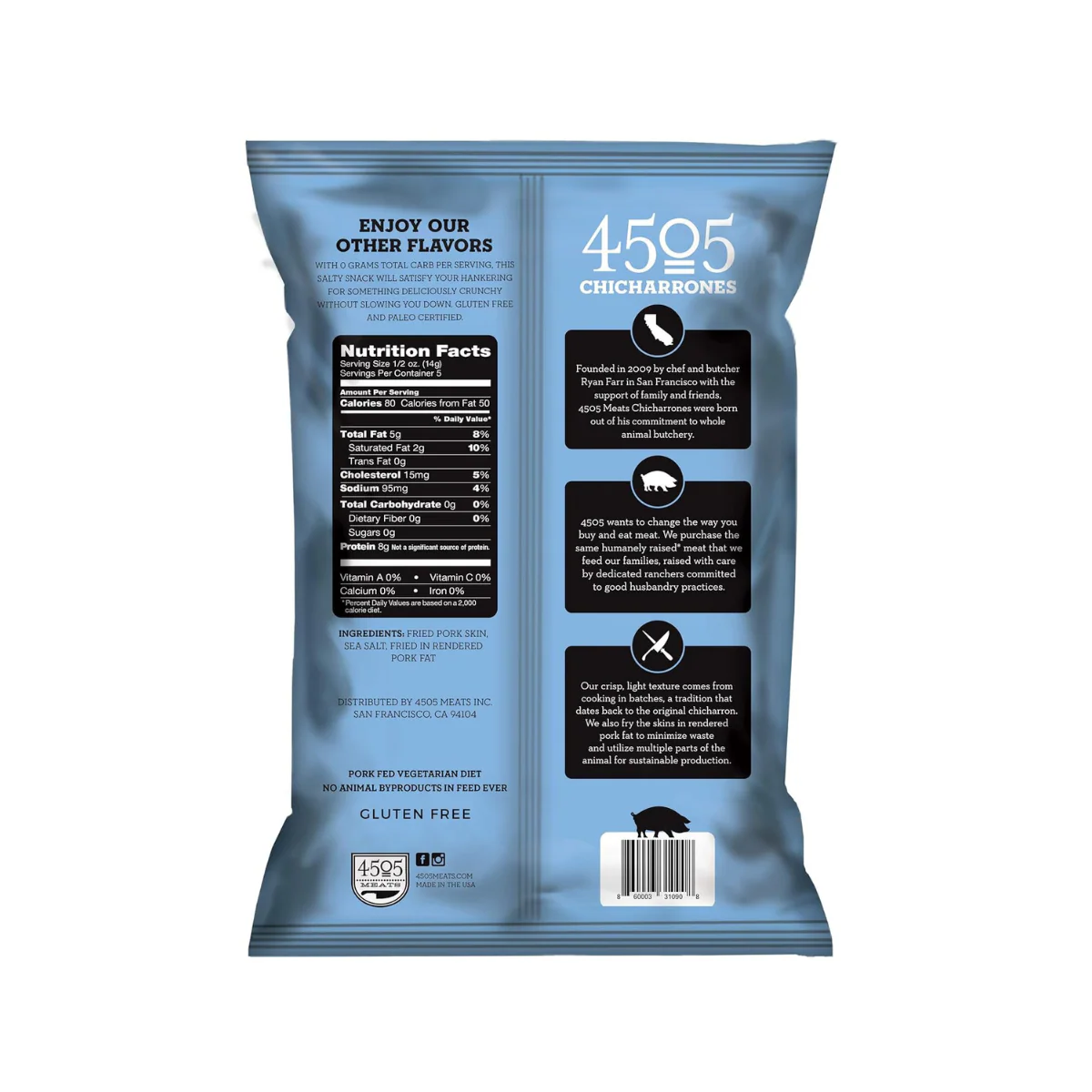 4505 Meats Chicharrones Sea Salt Fried Pork Rinds 2.5oz - Image 2