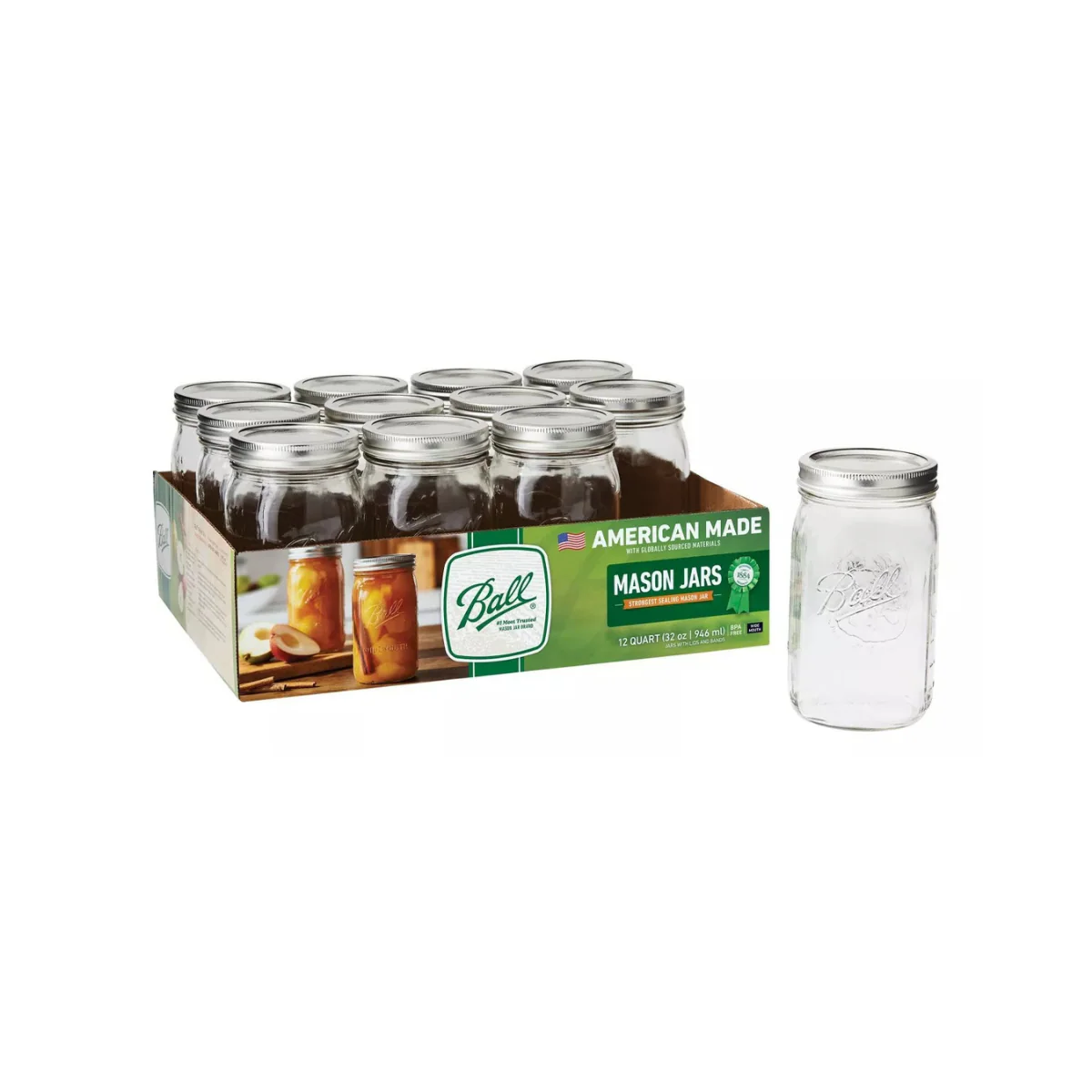 Ball 32oz Glass Wide Mouth Mason Jar with Lid and Band 12c