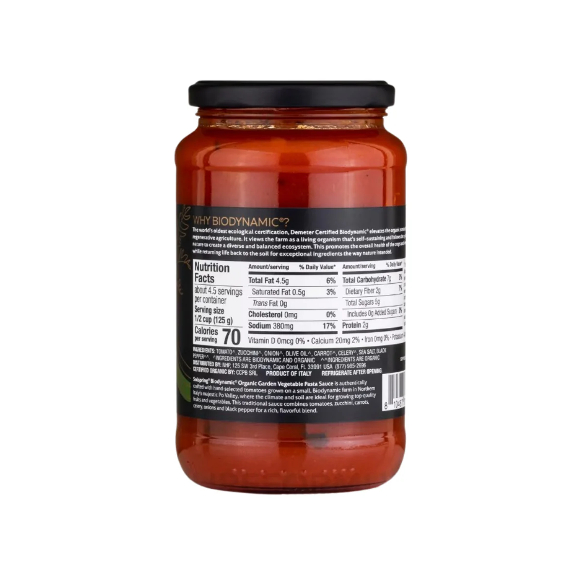 Biodynamic Organic Garden Vegetable Italian Pasta Sauce 19.7 oz - Image 2