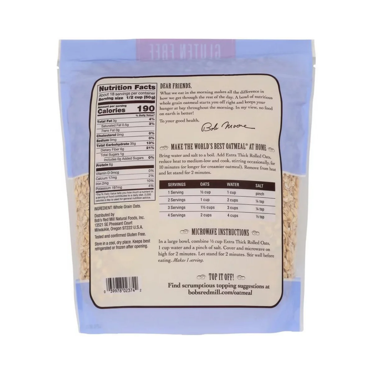 Bob's Red Mill Extra Thick Rolled Oats Whole Grain GF 32oz - Image 2