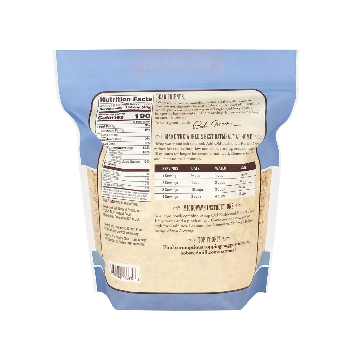 Bob's Red Mill Oats Rolled Old Fashioned GF 32oz - Image 2