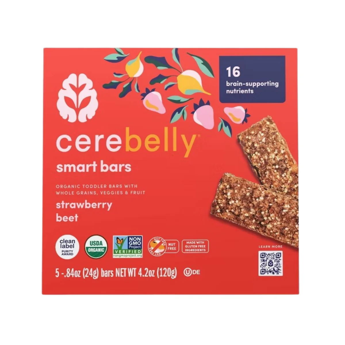 Cerebelly Organic Strawberry Beet Smart Snack Bars 4.2oz