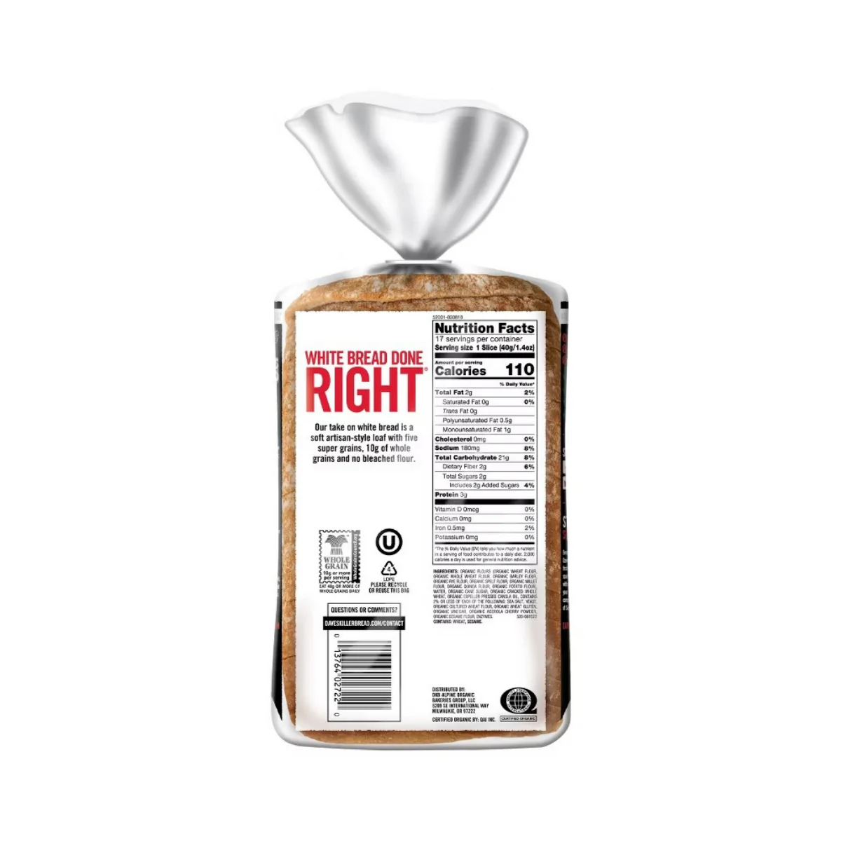 Dave's Killer Bread Organic White Bread Done Right 24oz - Image 2