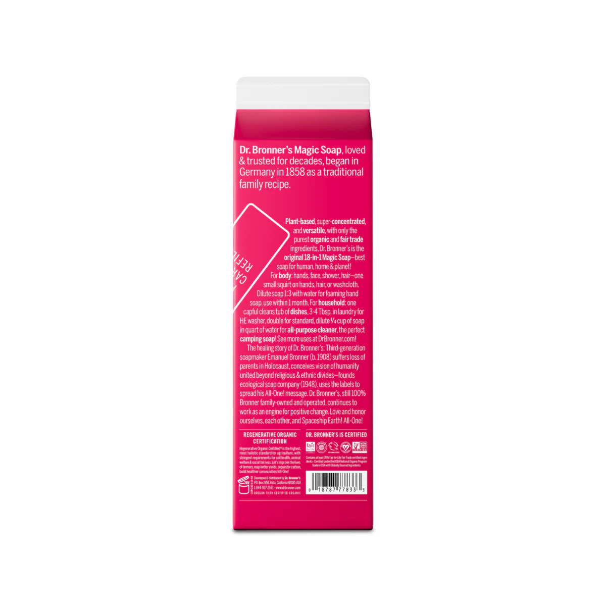 Dr. Bronner´s Pure castile liquid soap Rose refill carton 32oz - Image 2