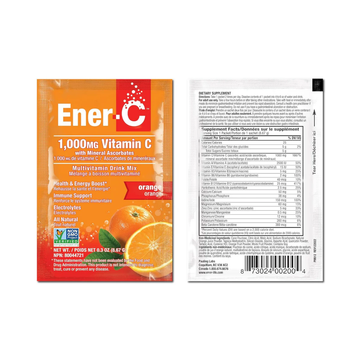 Ener-C Vitamin C Multivitamin Drink Mix Orange 1000mg 30c - Image 2