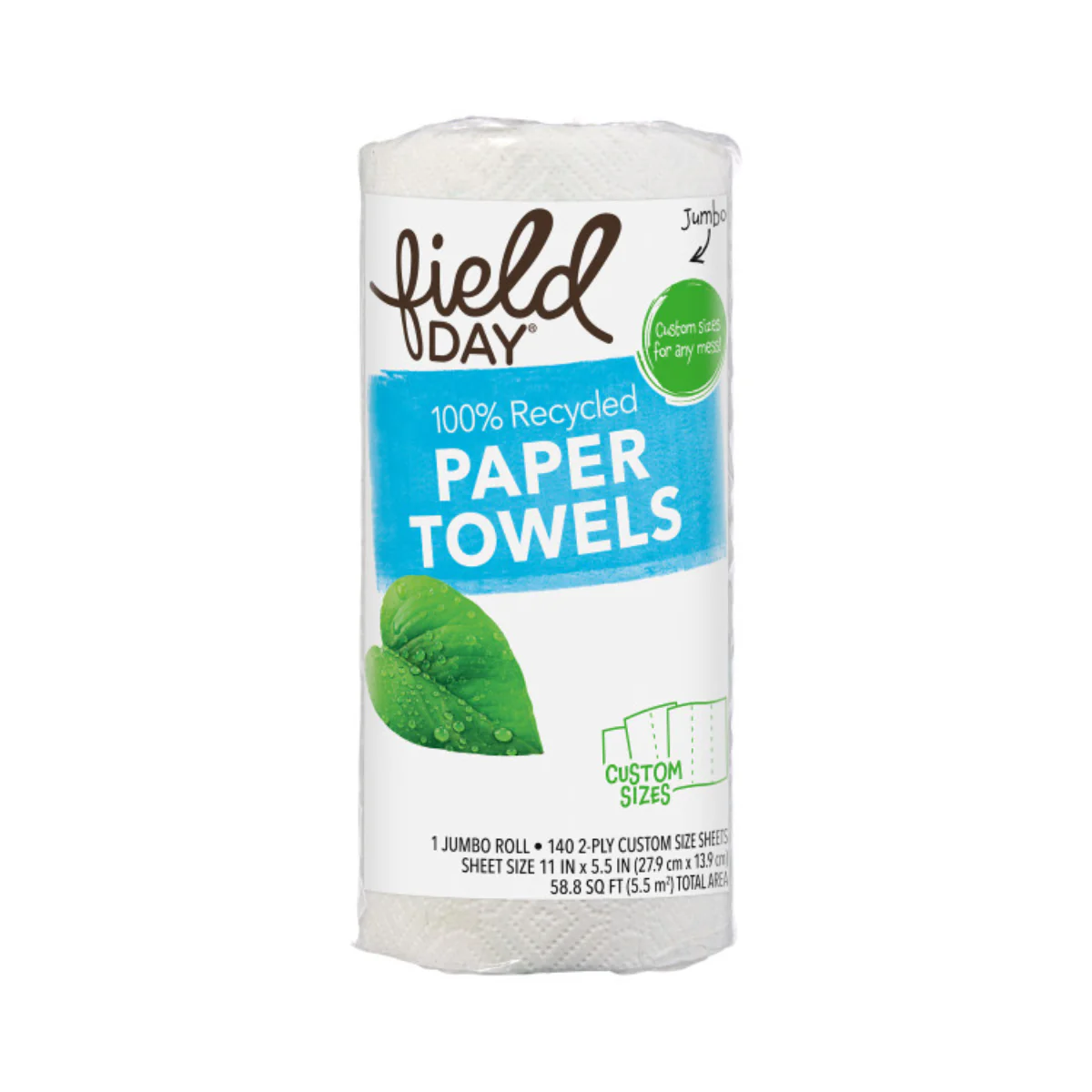 Field Day 100% Recycled 2-Ply Paper Towels Custom Size 140 Sheet 1c