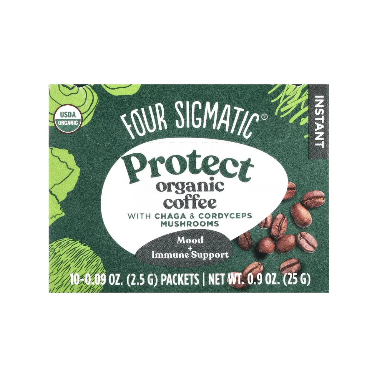 Four Sigmatic Protect Instant Organic Coffee with Chaga & Cordyceps Mushrooms Medium Roast 10c