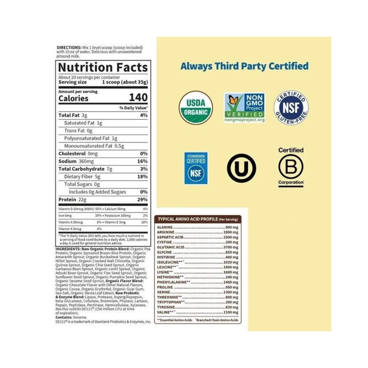 Garden of Life RAW Organic Protein Plant-Based Formula Chocolate 24.69 oz - Image 2