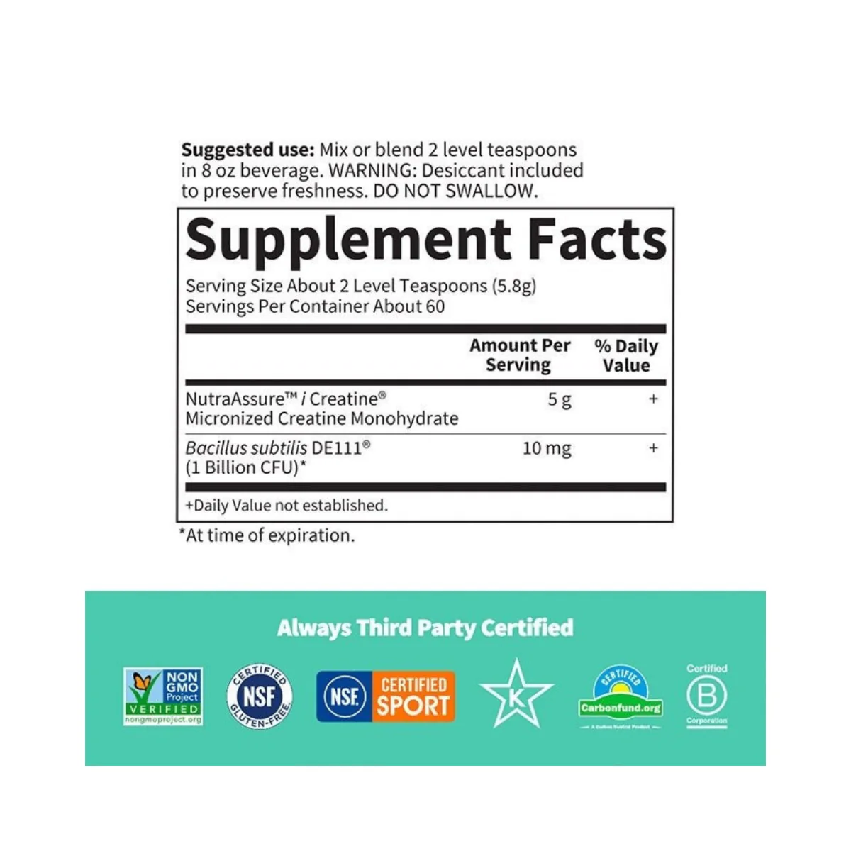 Garden of Life Sport Creatine Monohydrate + Probiotic Powder 12.27oz - Image 3