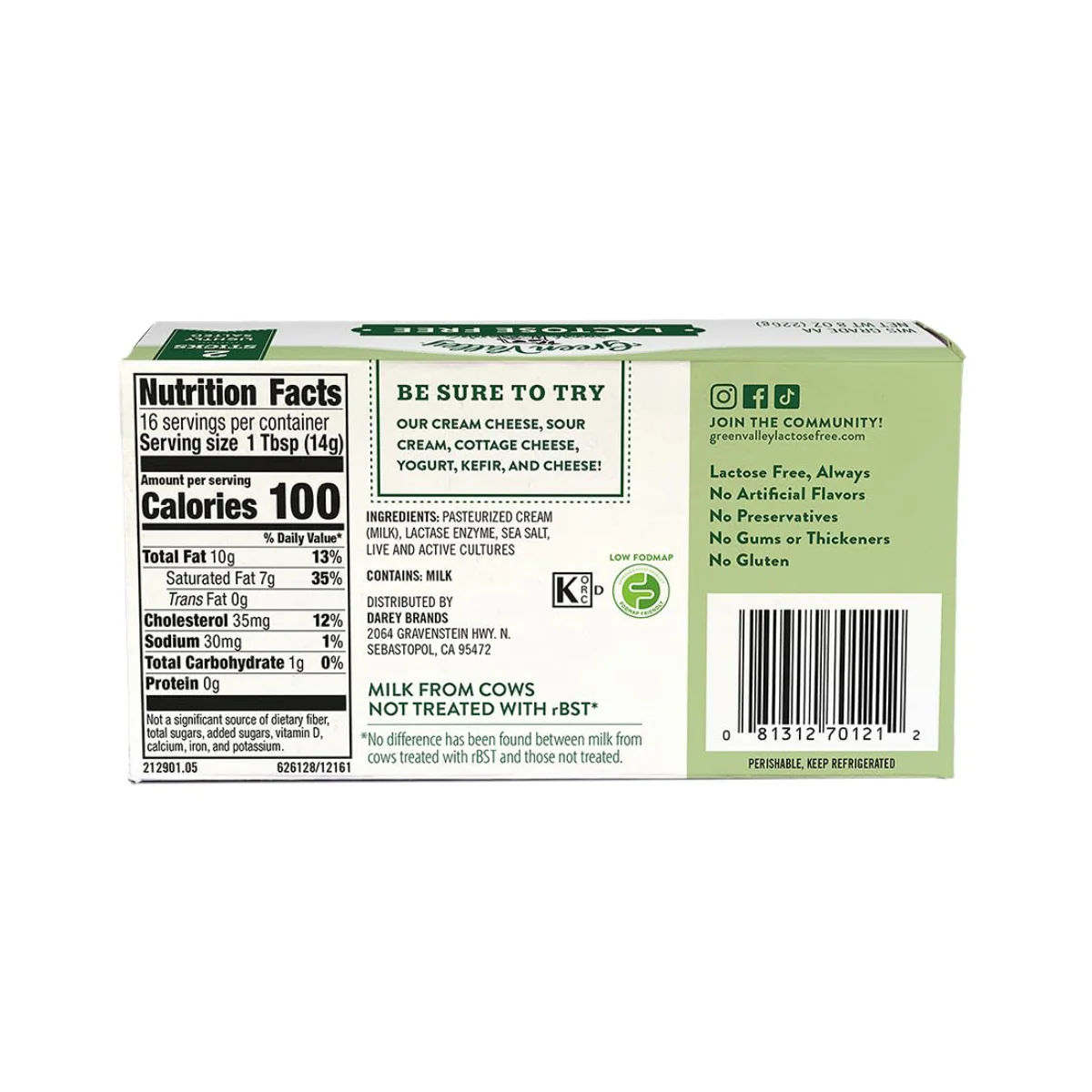 Green Valley Lactose Free Cultured Butter 8oz - Image 2