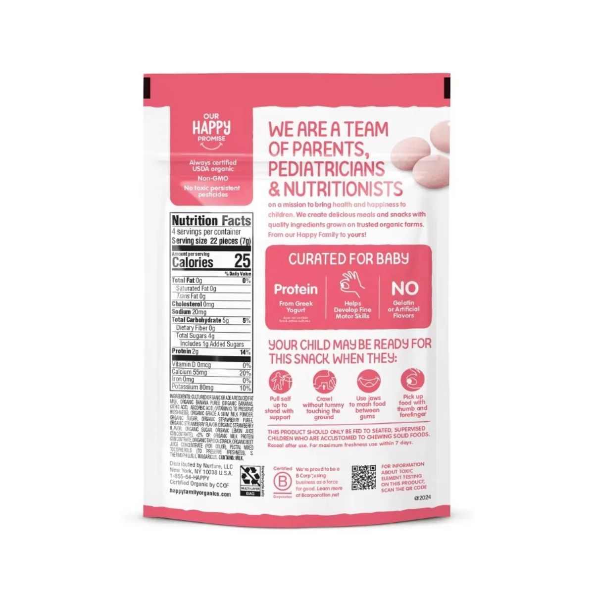 Happy Baby Organic Yogis Strawberry Banana Freeze Dried Greek Yogurt & Fruit Baby Snacks 1oz - Image 2