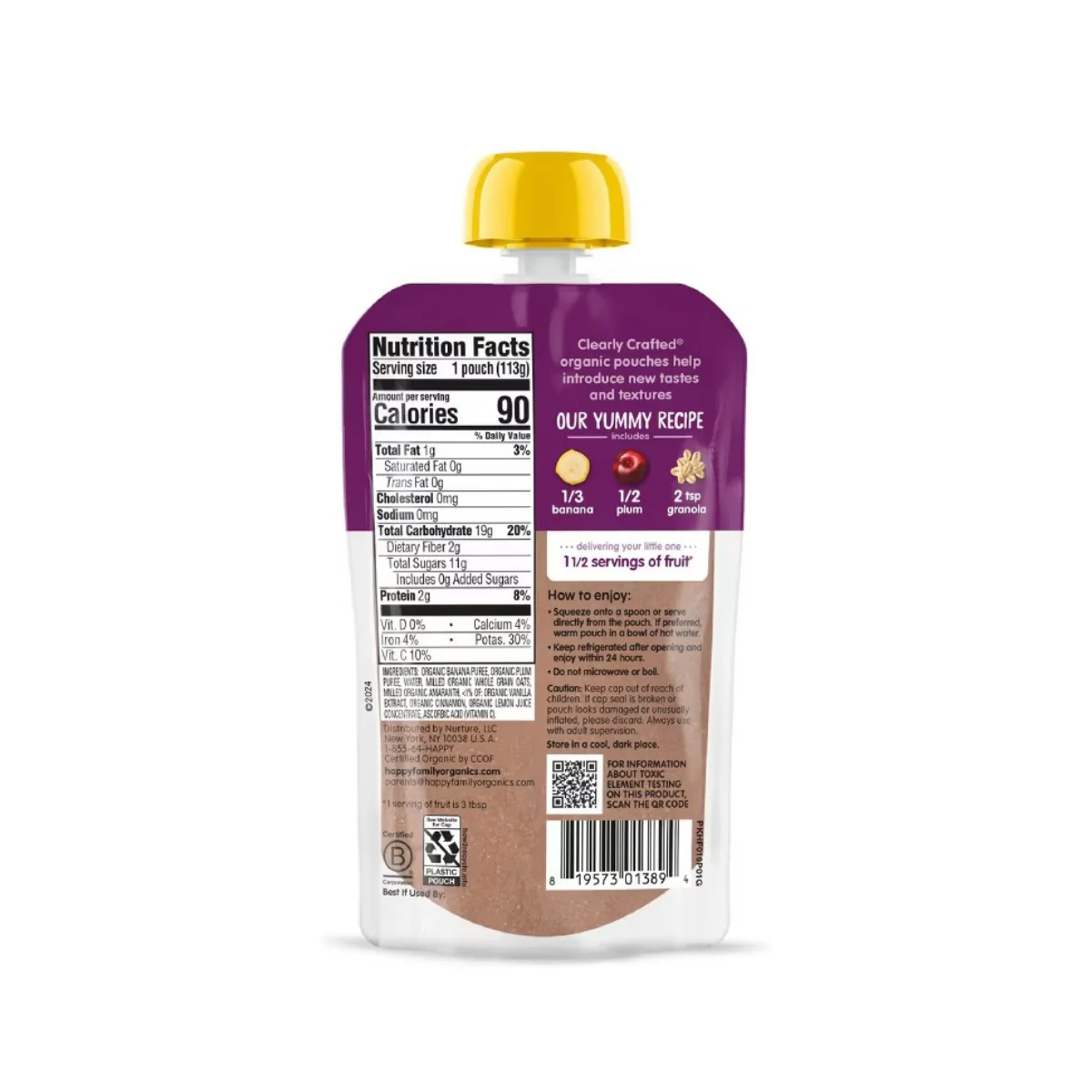 Happy Baby Organics Clearly Crafted Stage 2 Meals Bananas, Plums & Granola 4oz - Image 2