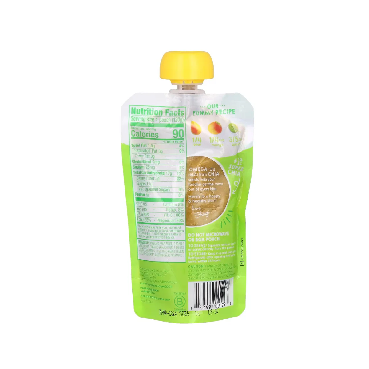Happy Tot Organics Stage 4 Superfoods, Pears, Mangos & Spinach 4oz - Image 2