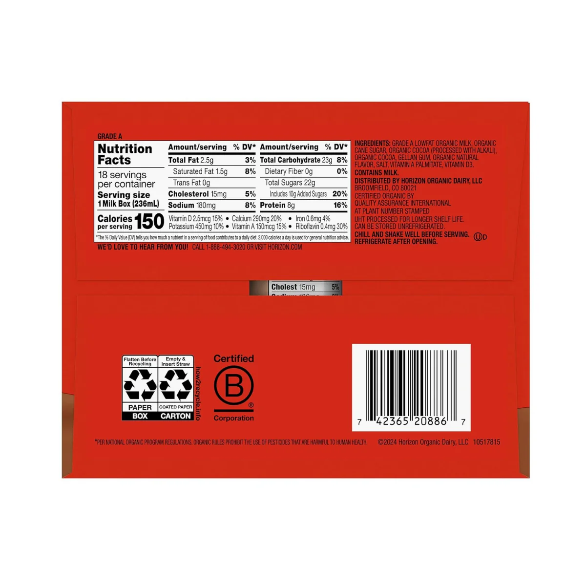 Horizon Organic 1% Low Fat Chocolate Milk 12c - Image 2