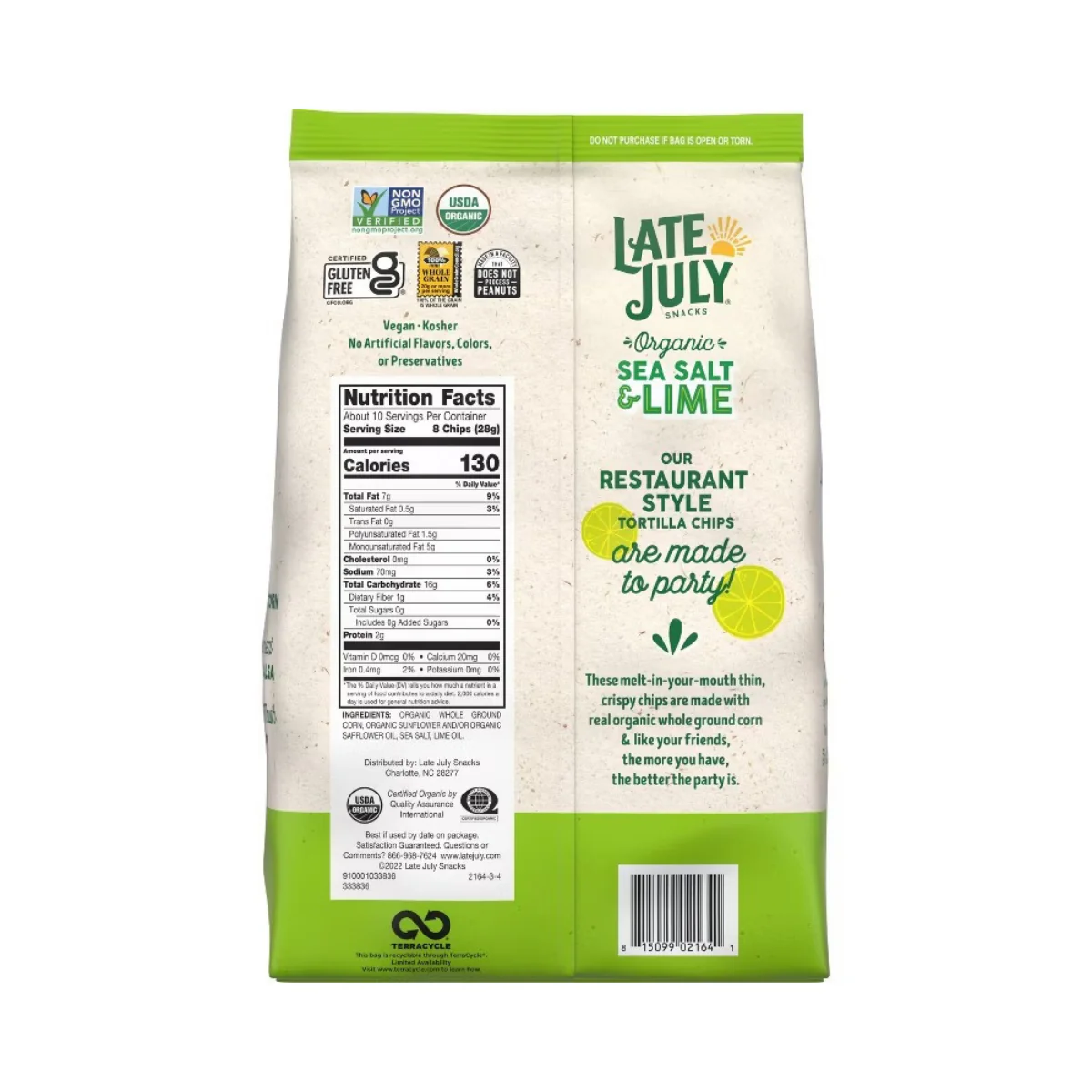 Late July Snacks Thin and Crispy Organic Tortilla Chips with Sea Salt and Lime 10.1oz - Image 2