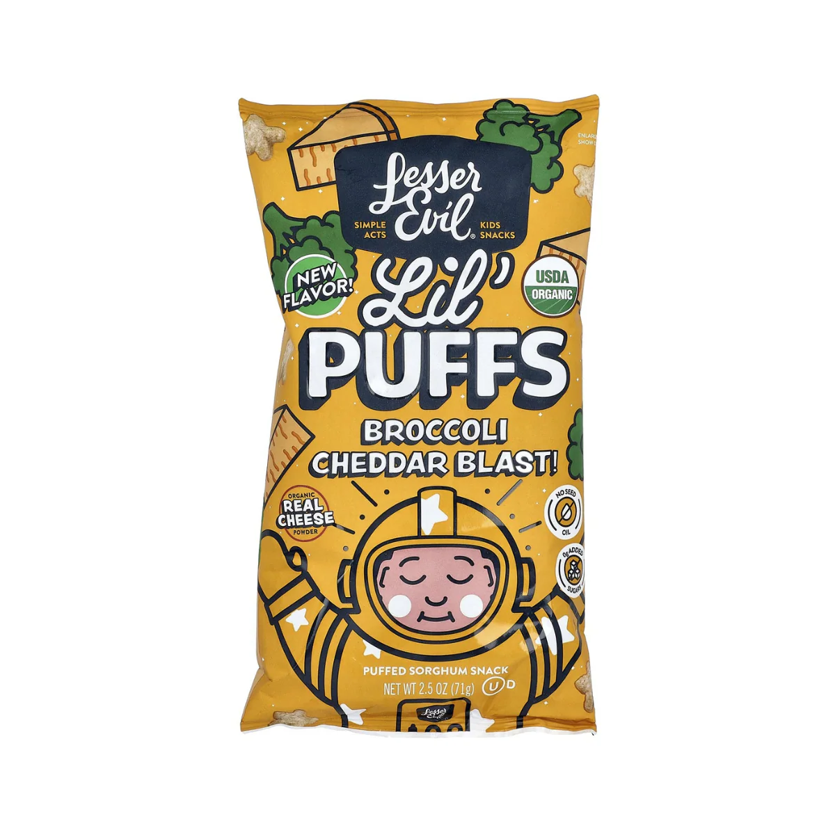 Lesser Evil Lil' Puffs Broccoli Cheddar Blast 2.5 oz