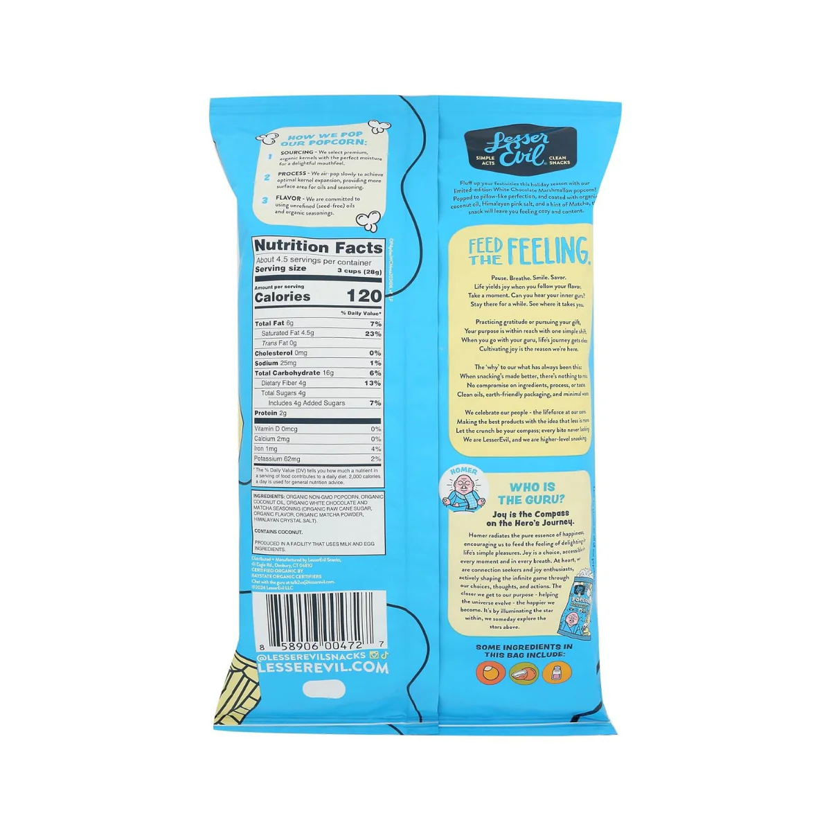 Lesser Evil Organic White Chocolate Marshmallow Popcorn 4.6oz - Image 2