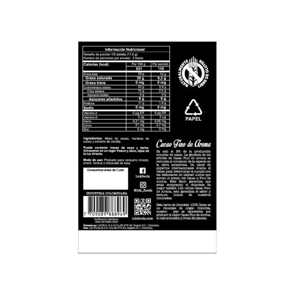 Lok Dark Chocolate 100% 3oz - Image 2
