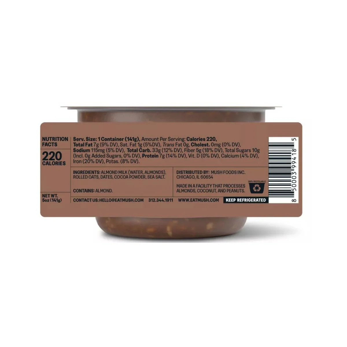 MUSH Dark Chocolate Ready to Eat Gluten Free Vegan Oats 5oz - Image 2