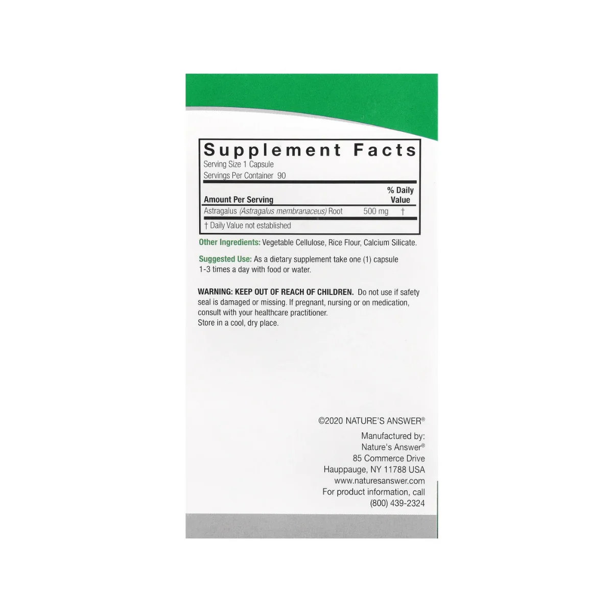Nature’s Answer Astragalus 500mg V 90c - Image 2