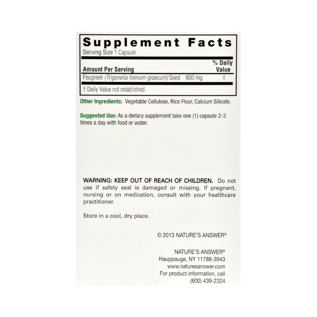 Nature's Answer Fenugreek Seed V 90c - Image 2