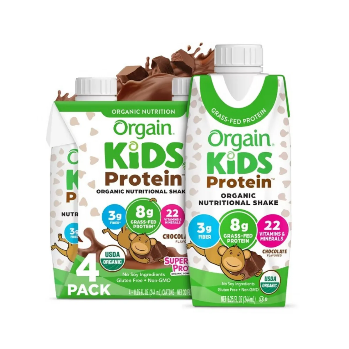 Orgain Organic Kids' Nutritional Protein Shake 22 Vitamins & Minerals Chocolate Flavored 4c