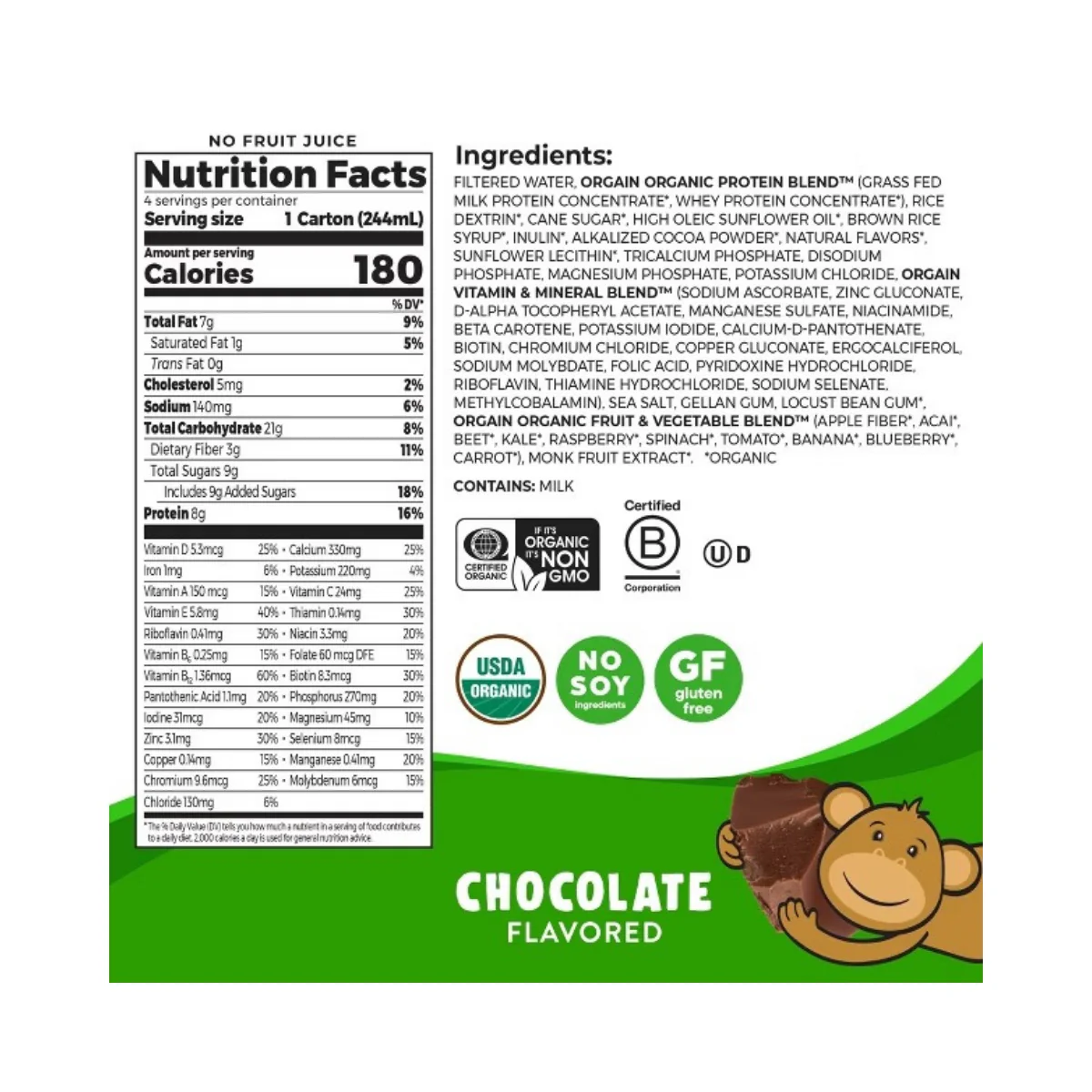 Orgain Organic Kids' Nutritional Protein Shake 22 Vitamins & Minerals Chocolate Flavored 4c - Image 2