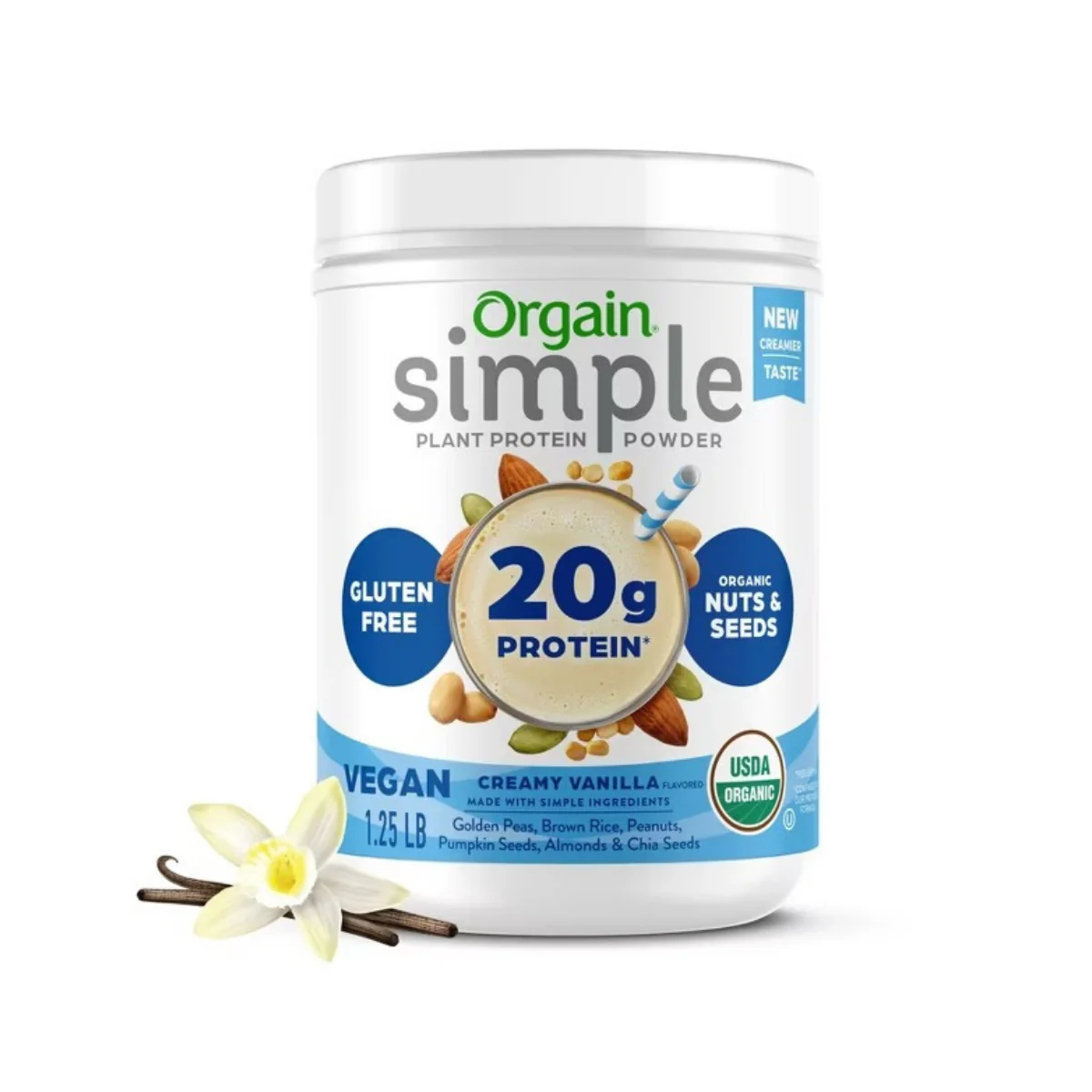 Orgain Organic Simple Ingredient Plant Based Protein Powder Vanilla V 1.25lbs