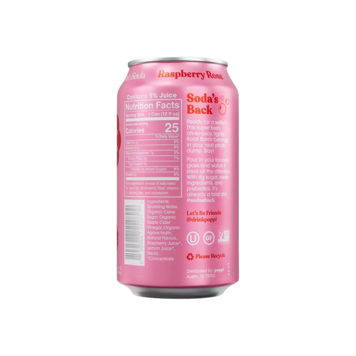 Poppi Raspberry Rose Prebiotic Soda 12fl oz - Image 2