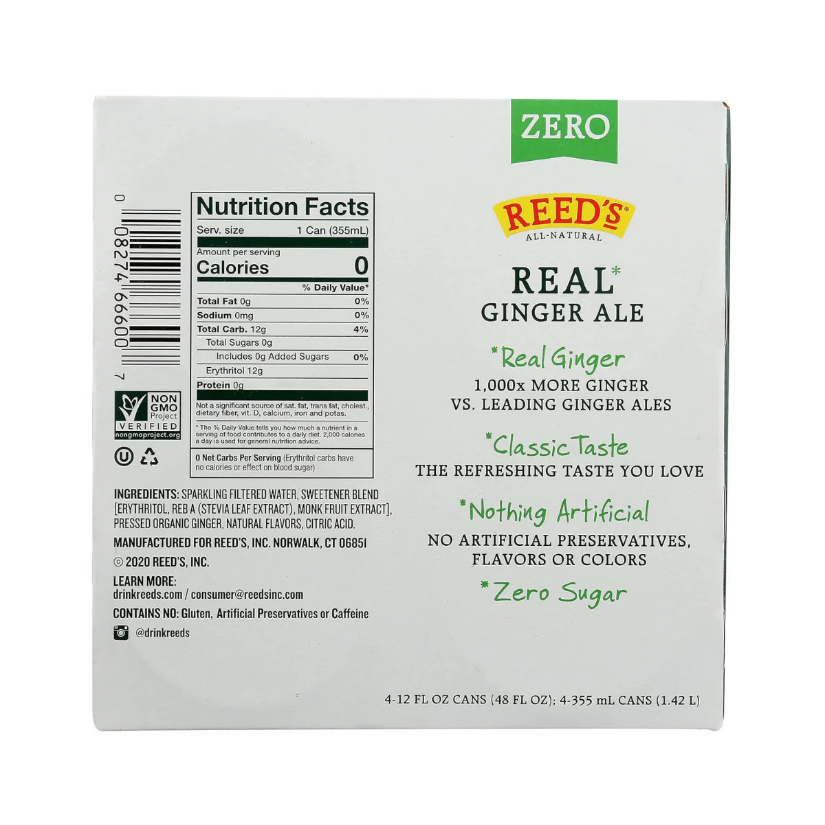Reed's Zero Sugar Real Ginger Ale 4c - Image 2