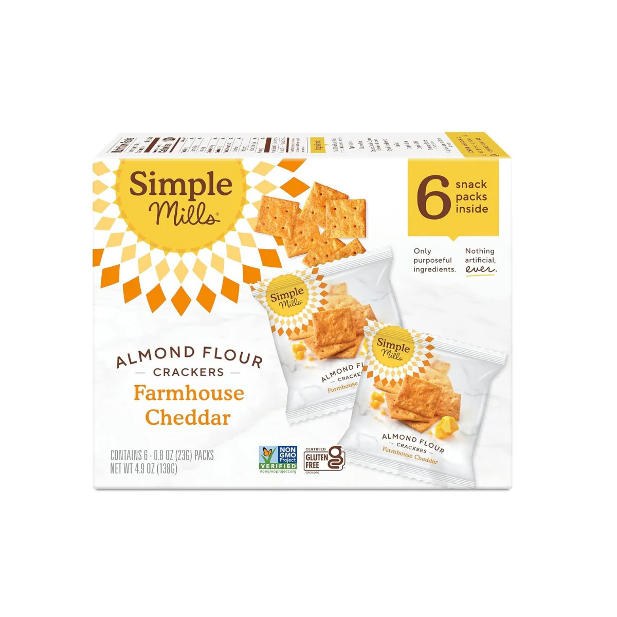 Simple Mills Almond Flour Crackers Gluten Free Farmhouse Cheddar 6c