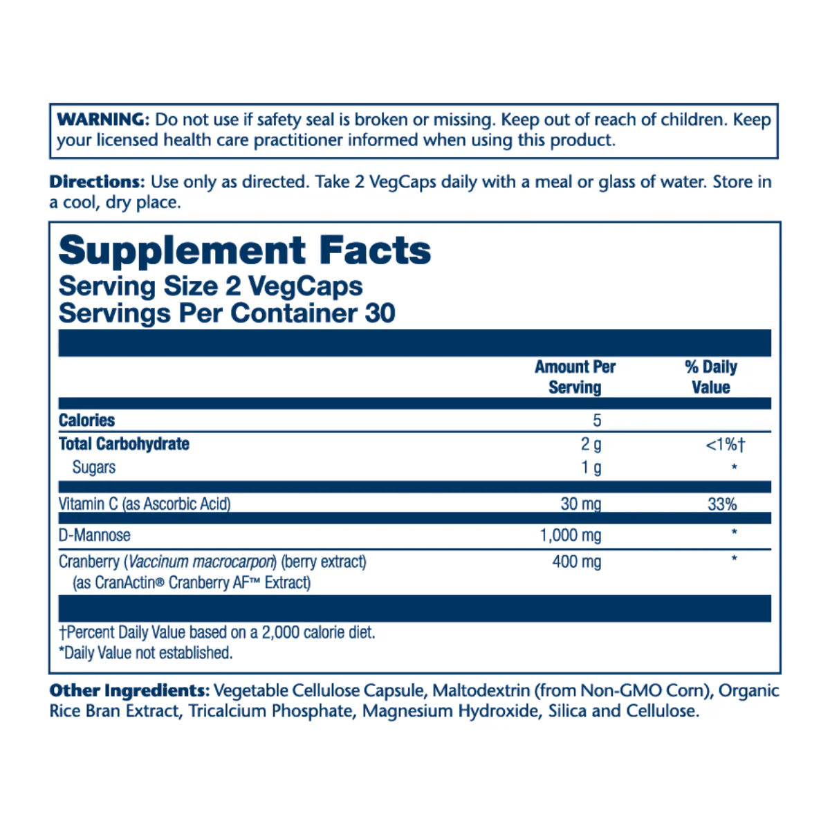 Solaray D-Mannose With Cranactin Cranberry Extract 60Cap V - Image 2