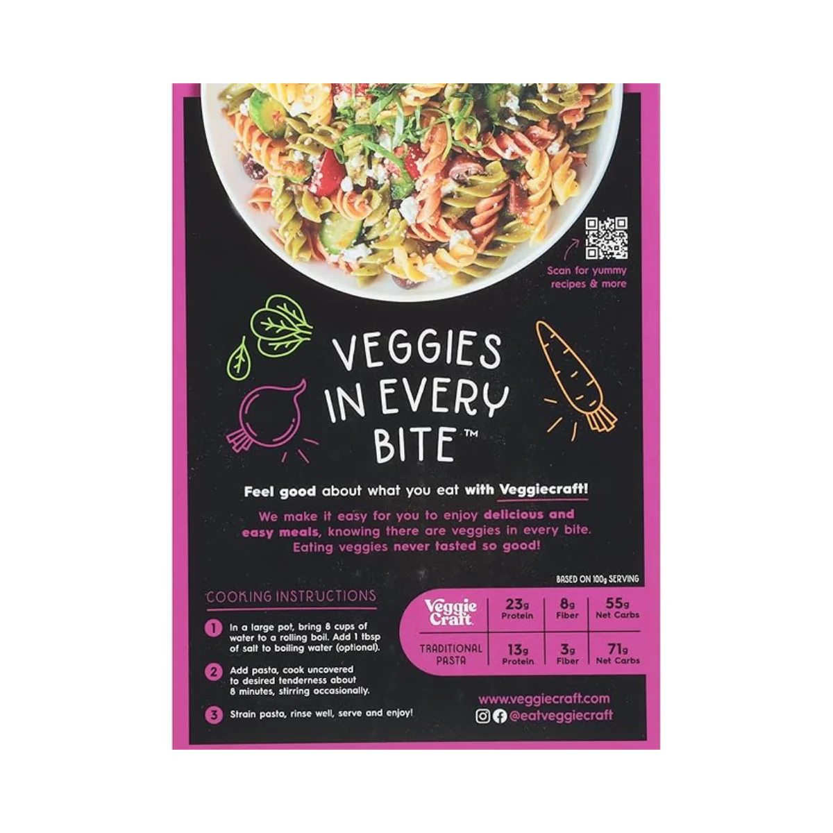 Veggiecraft Farms Rainbow Rotini Pasta Lentil Protein Pasta 8oz - Image 2