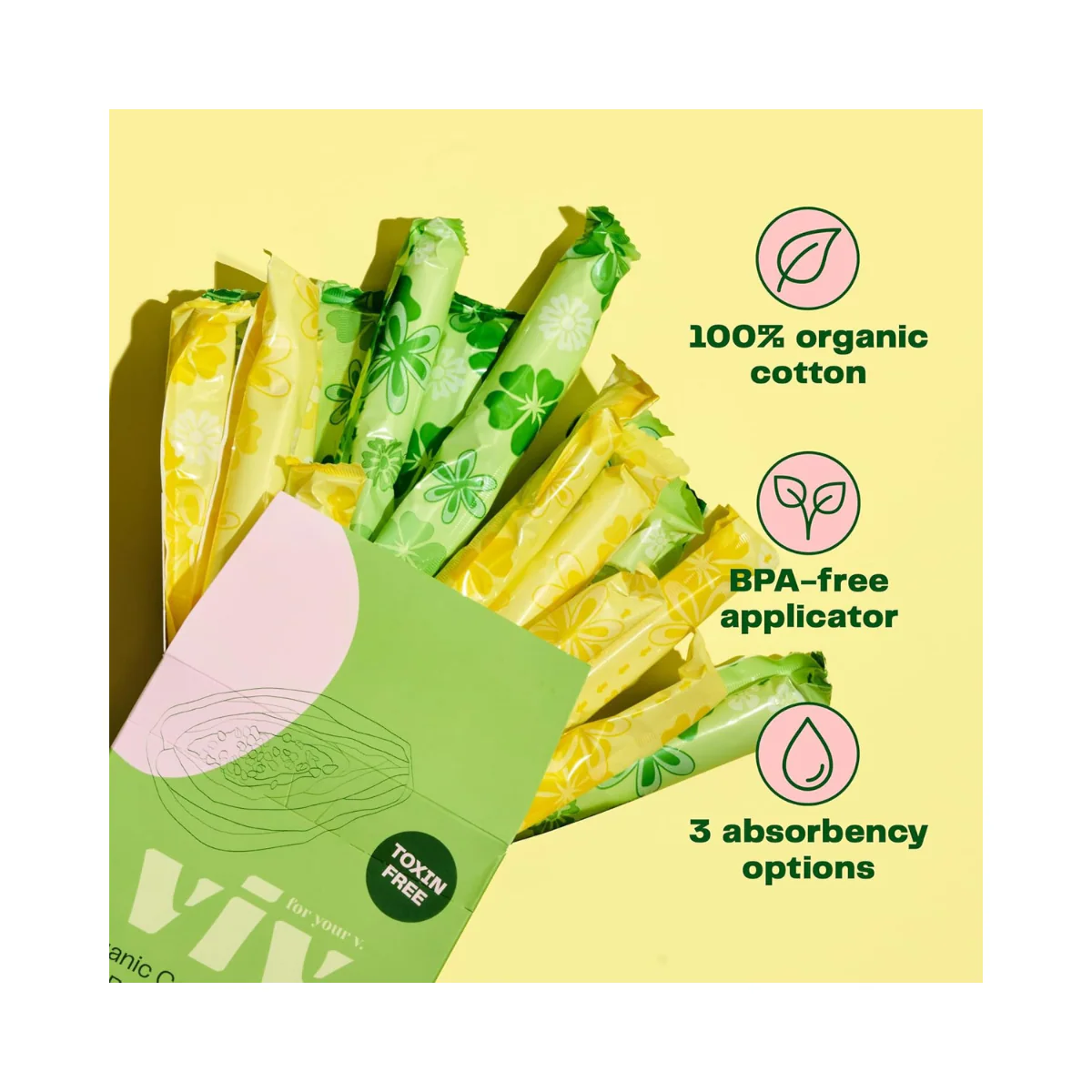 Viv For Your V Toxin Free Organic Cotton Tampons With BPA-Free Applicator Super 18c - Image 2